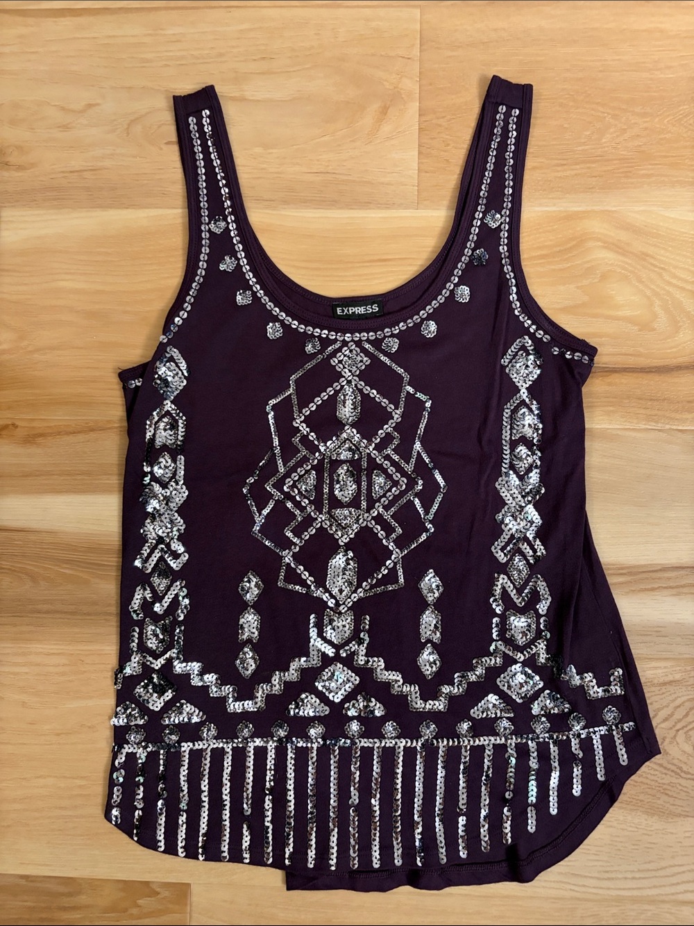 Express Purple Sequin-Embellished Tank Top